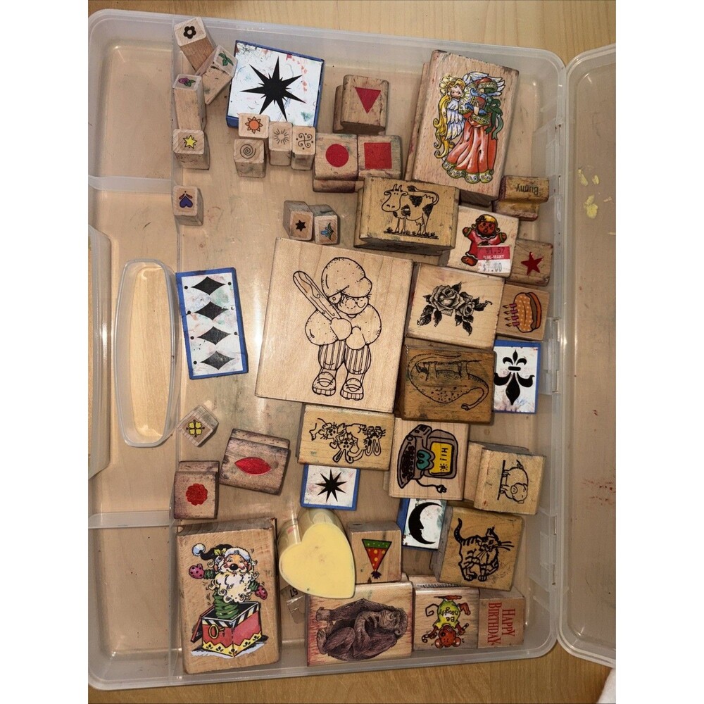 Vintage Rubber Stamp Lot Stampin Up Wood Mounted Animals Holiday Craft 40 80s